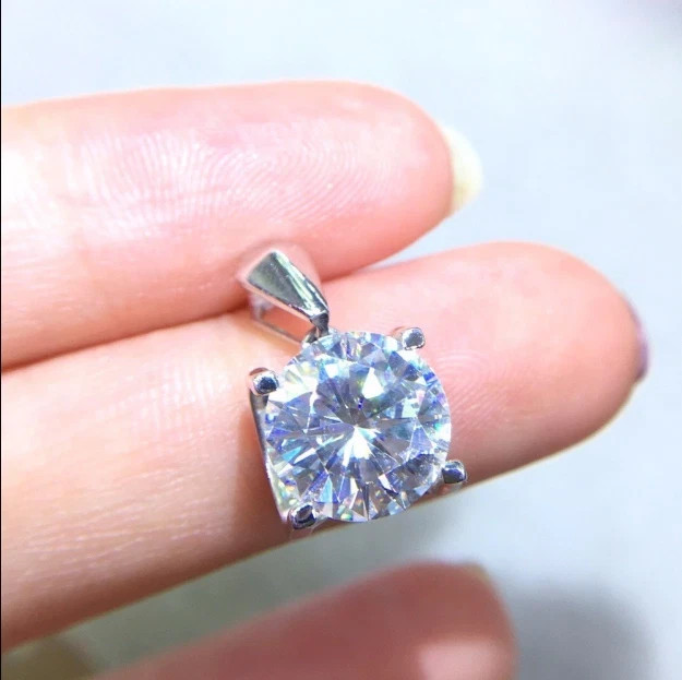 2 Ct Lab Created Diamond Solitaire Pendant Free Chain 14K White Gold Finish.