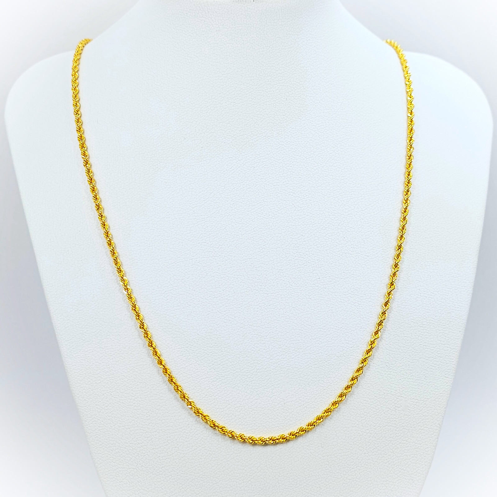 22K Gold Rope Chain Necklace Hollow 16.5 in Choker 2.15mm Genuine Hallmarked 916