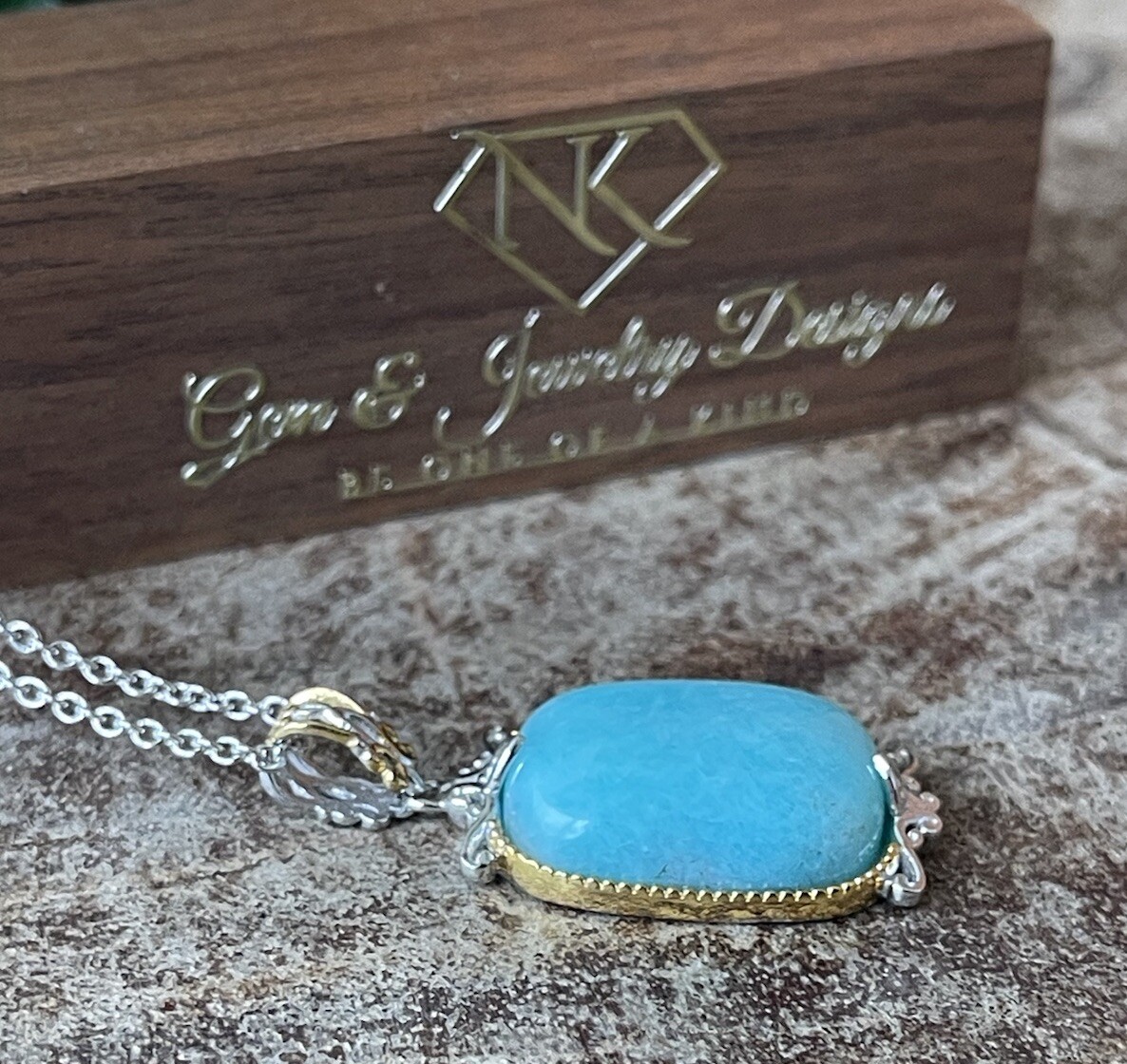 Peruvian Amazonite Cushion Cut Pendant W/Chain 925 Sterling Silver Jewelry