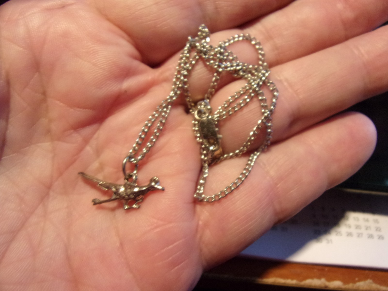 Cute Ladies’ Sterling Silver Necklace-Road Runner Pendant – Very Good – $8 s/h