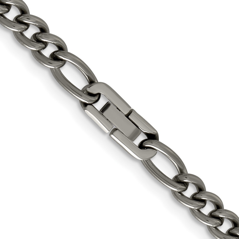 Titanium Polished 7mm 23.75 inch Figaro Chain Necklace 24″ 27.45gm