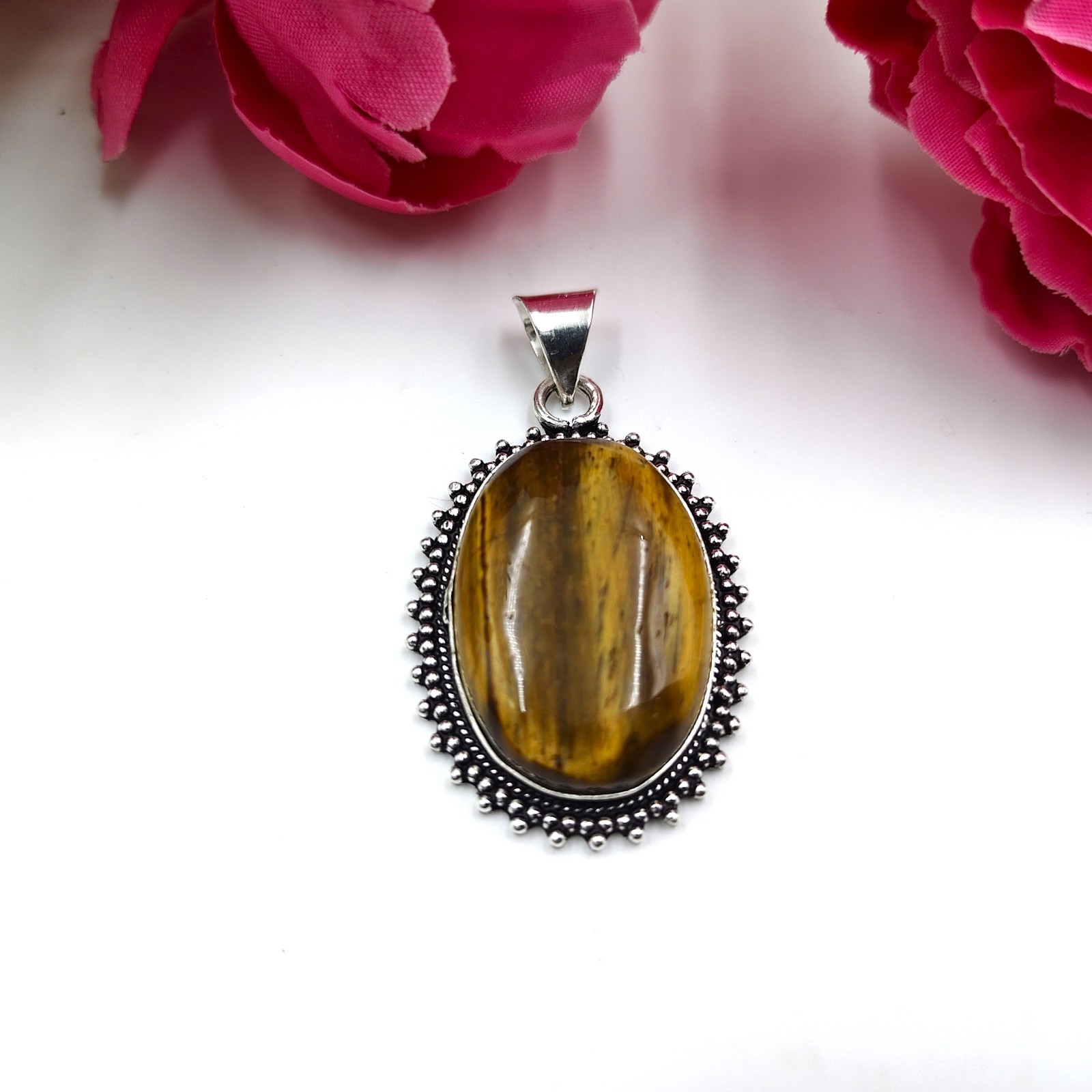 Brown Tiger’s Eye Gemstone 925 Sterling Silver Jewelry Pendant Size-1.65″