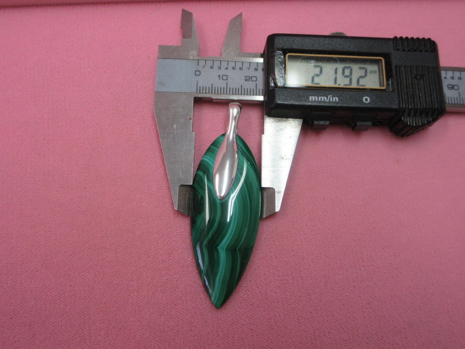 Large GSJ 925 Sterling Silver Malachite Pendant with Openable Bail 16.85 Grams