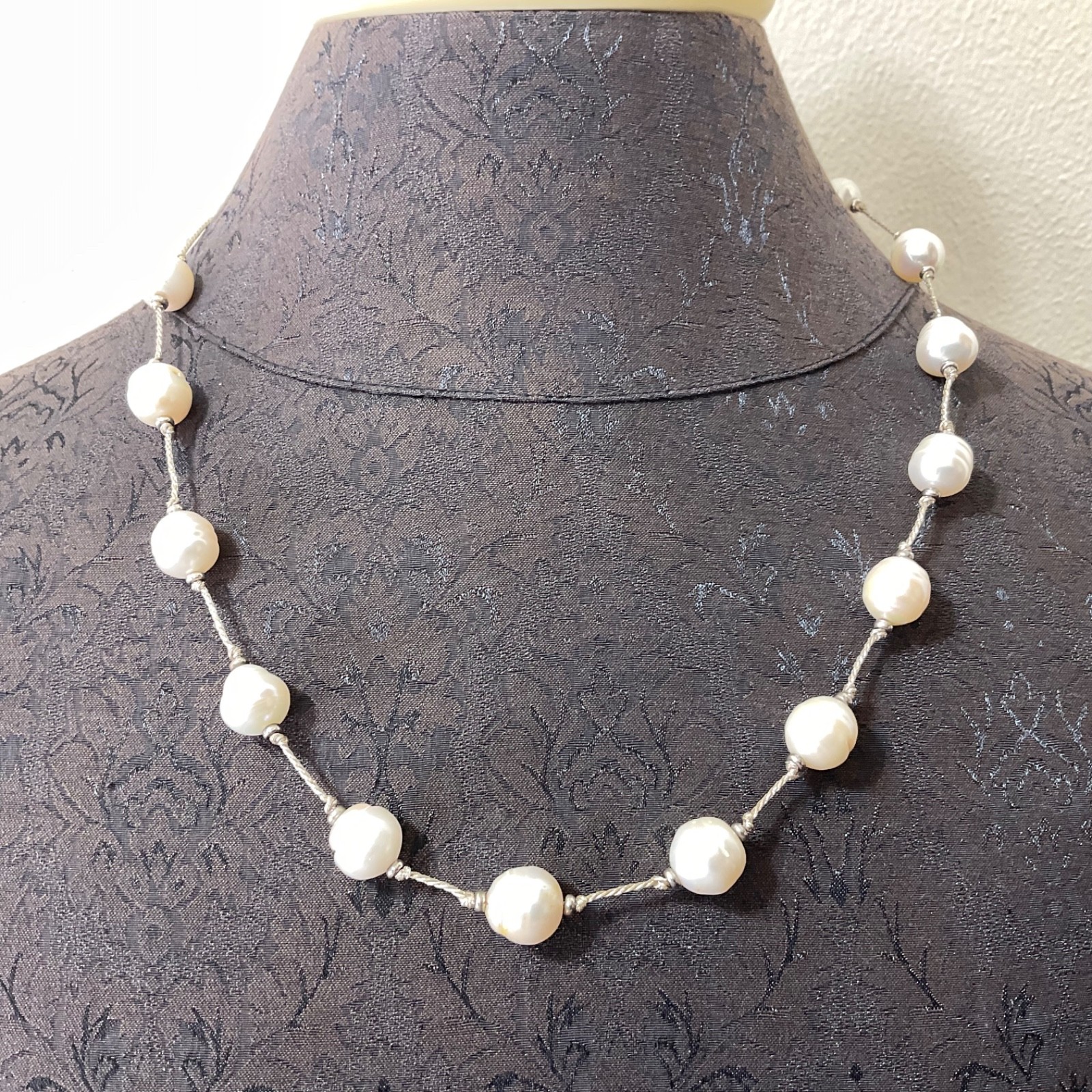 LUC Lucas Lameth Genuine Baroque Pearl Lariat Necklace Sterling Silver Tassel