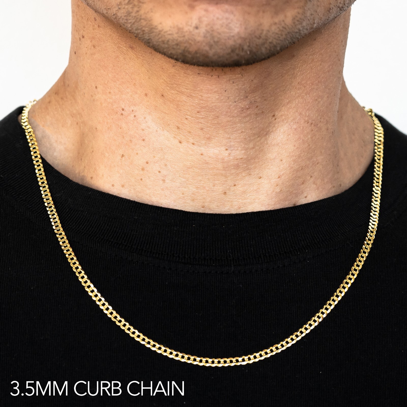 14k Yellow Gold 3.5mm Solid Curb Chain Necklace Size 16″-30″