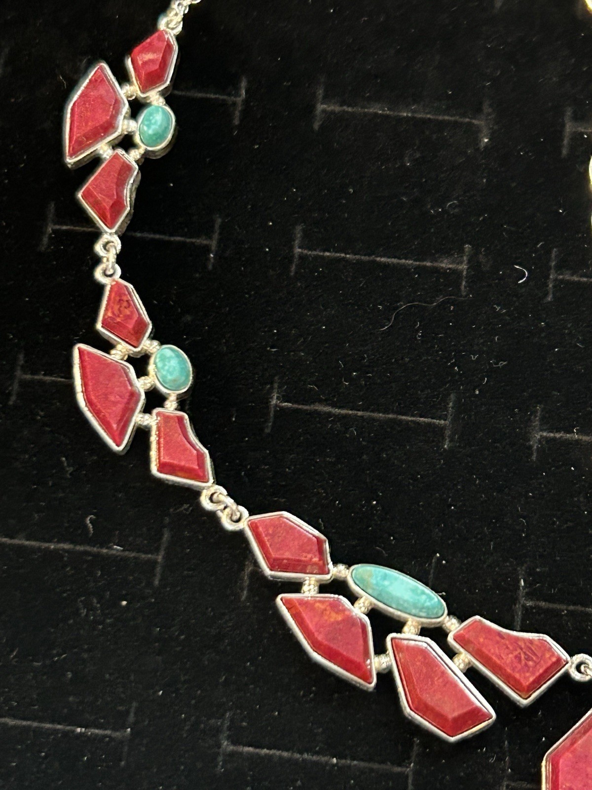 Jay King 30th Anniversary Sterling, Red Coral and Turquoise Statement Necklace