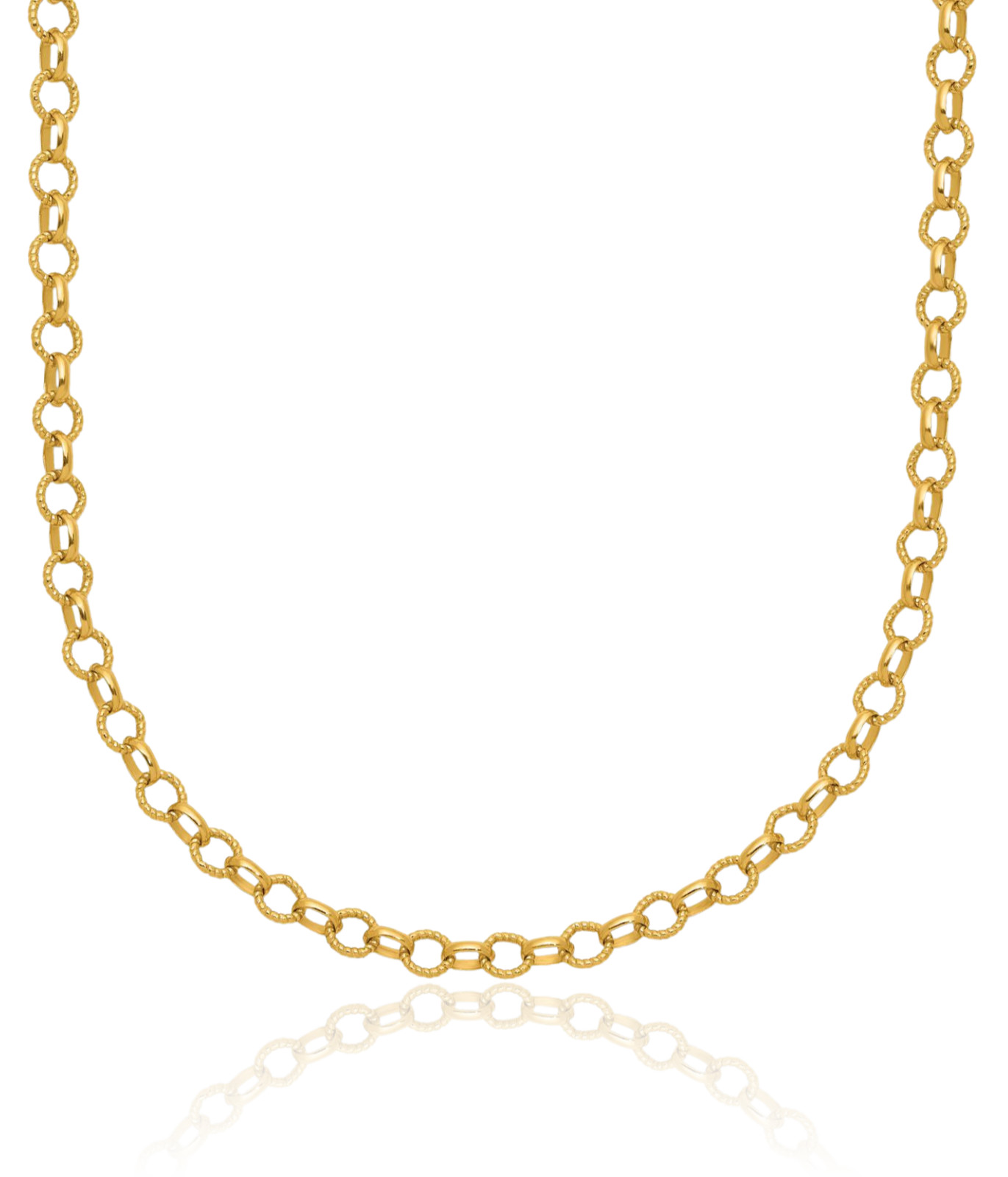 14K Solid Yellow Gold 3.2mm Classic Link Rolo Chain Necklace Polished,