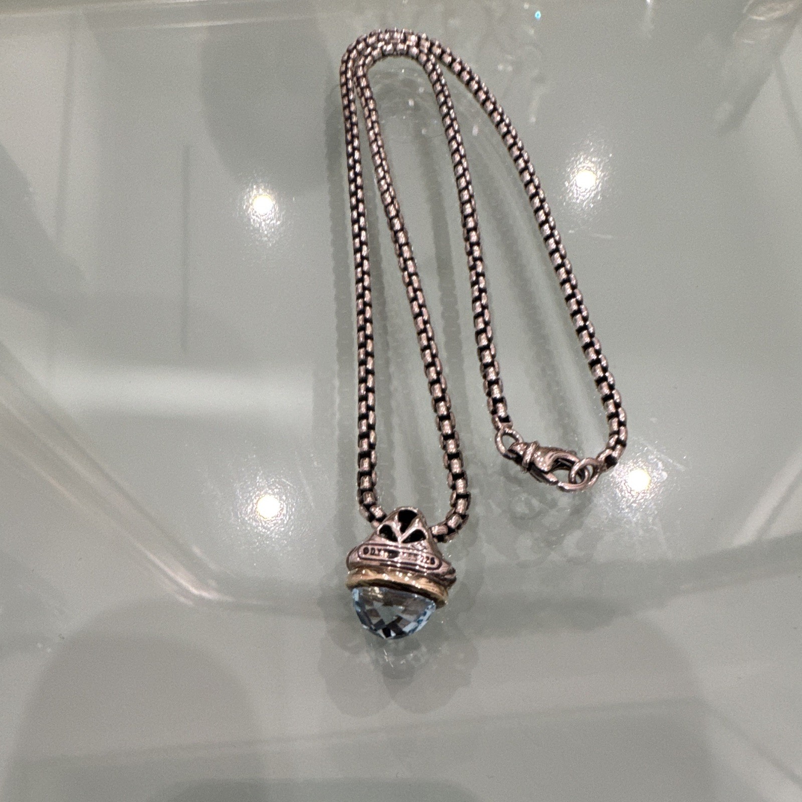 David Yurman Sterling Silver 14k Gold Aquamarine Acorn Pendant Necklace