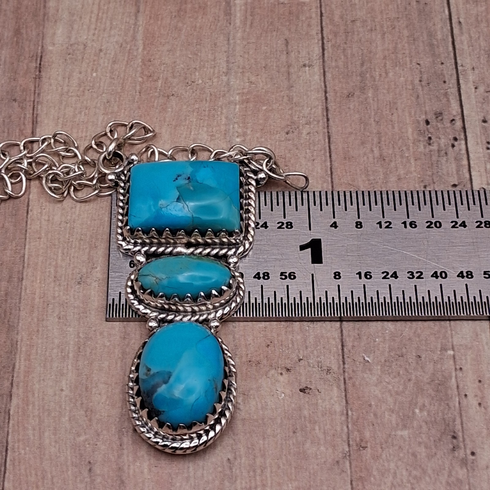 Kingman Turquoise 3 Stone Pendant Necklace 14-19in Sterling Silver Southwestern