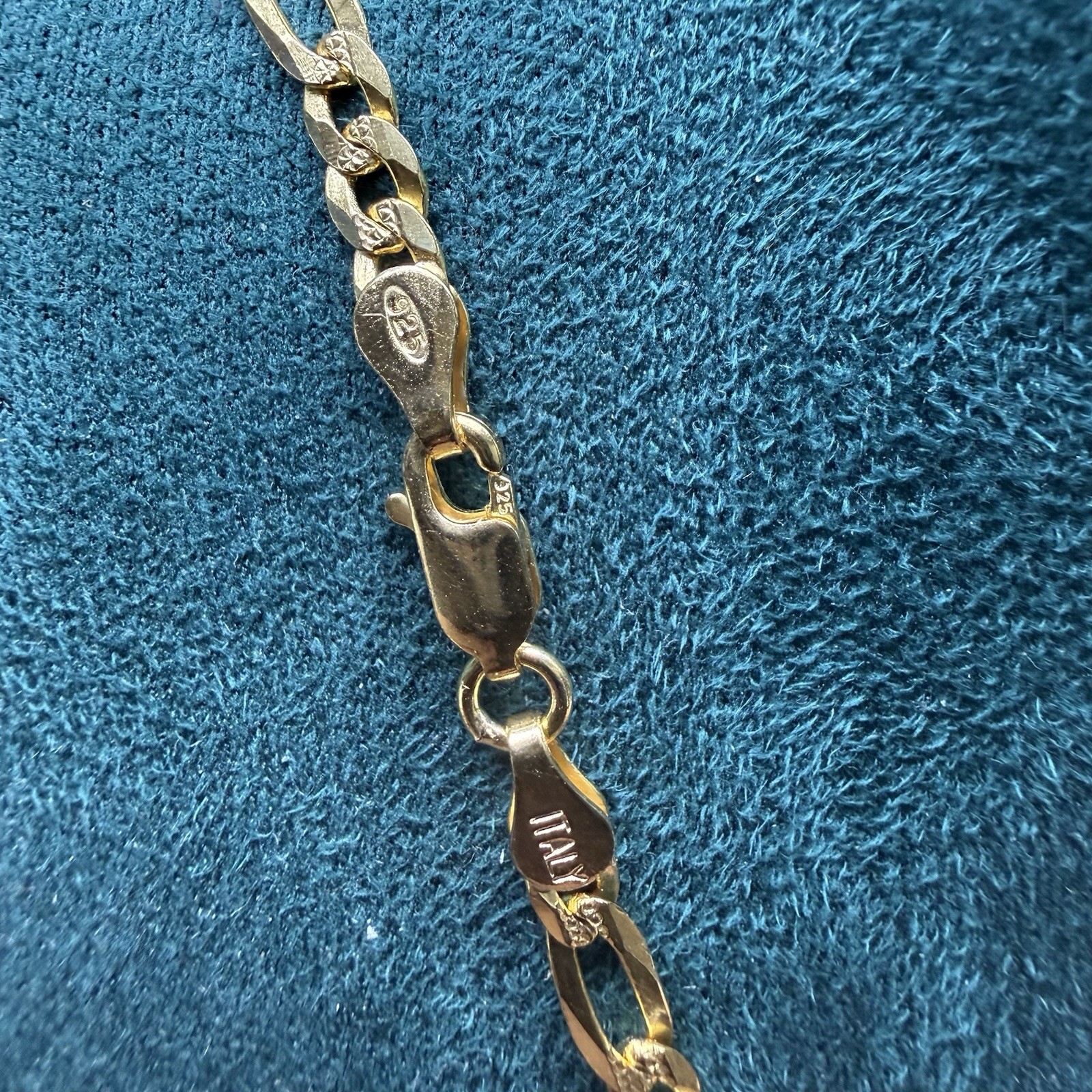Gold Plated 925 Sterling Silver Diamond Cut Figaro Link Chain Necklace 22” 4mm