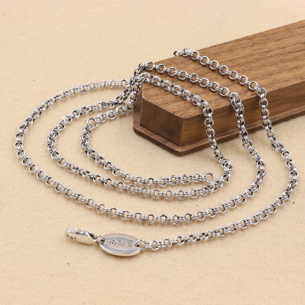 Real 925 Sterling Silver Double Hoop Chain Necklace Ideal for All Occasions