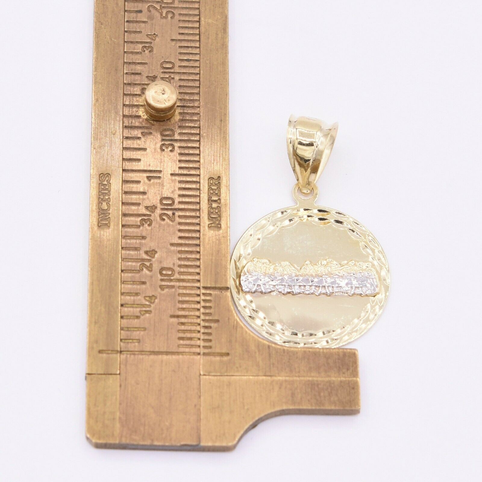 1 1/4″ Round The Last Supper Diamond Cut Charm Pendant Real 10K Yellow Gold