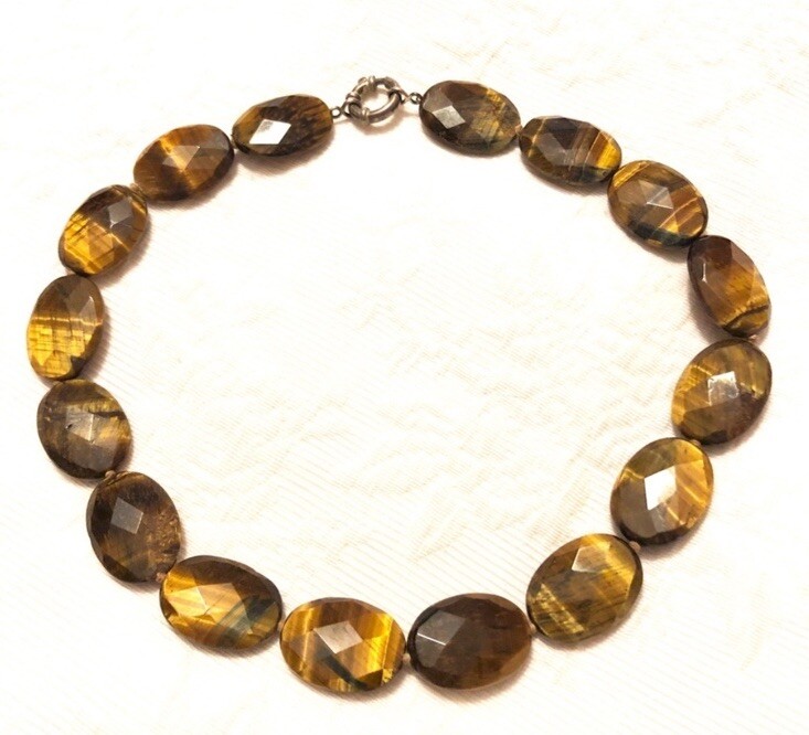 Tiger’s Eye Faceted Brazilian Gemstone Sterling Silver Clasp Necklace 17”
