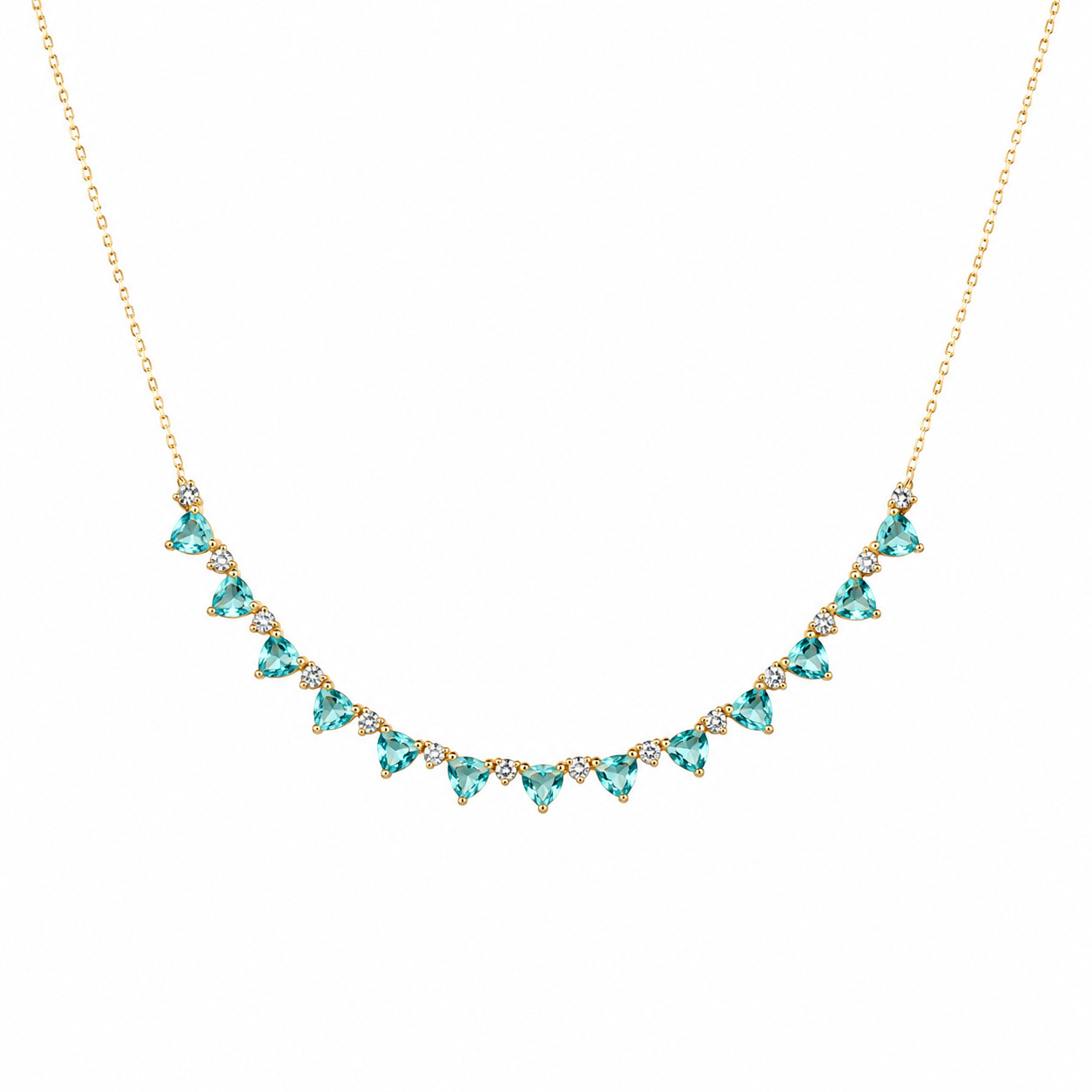 Blue Apatite Zircon Necklace 18.0 In. 925 Sterling Silver Handmade