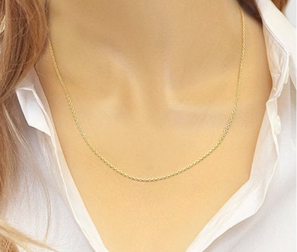 14k Yellow Gold 16″ Solid Cable Link Pendant Chain/Necklace 1.7 mm 3.4 Grams