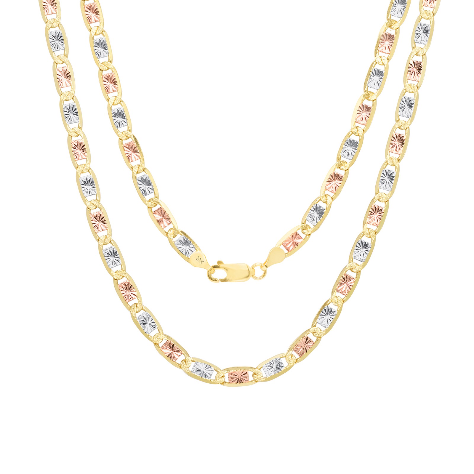 10K Tri Color Gold 1.5mm-5mm Valentino Mariner Anchor Chain Necklace 16″- 26″