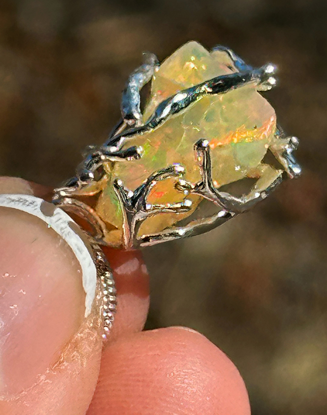 HUGE Fire Opal Silver Branches Necklace