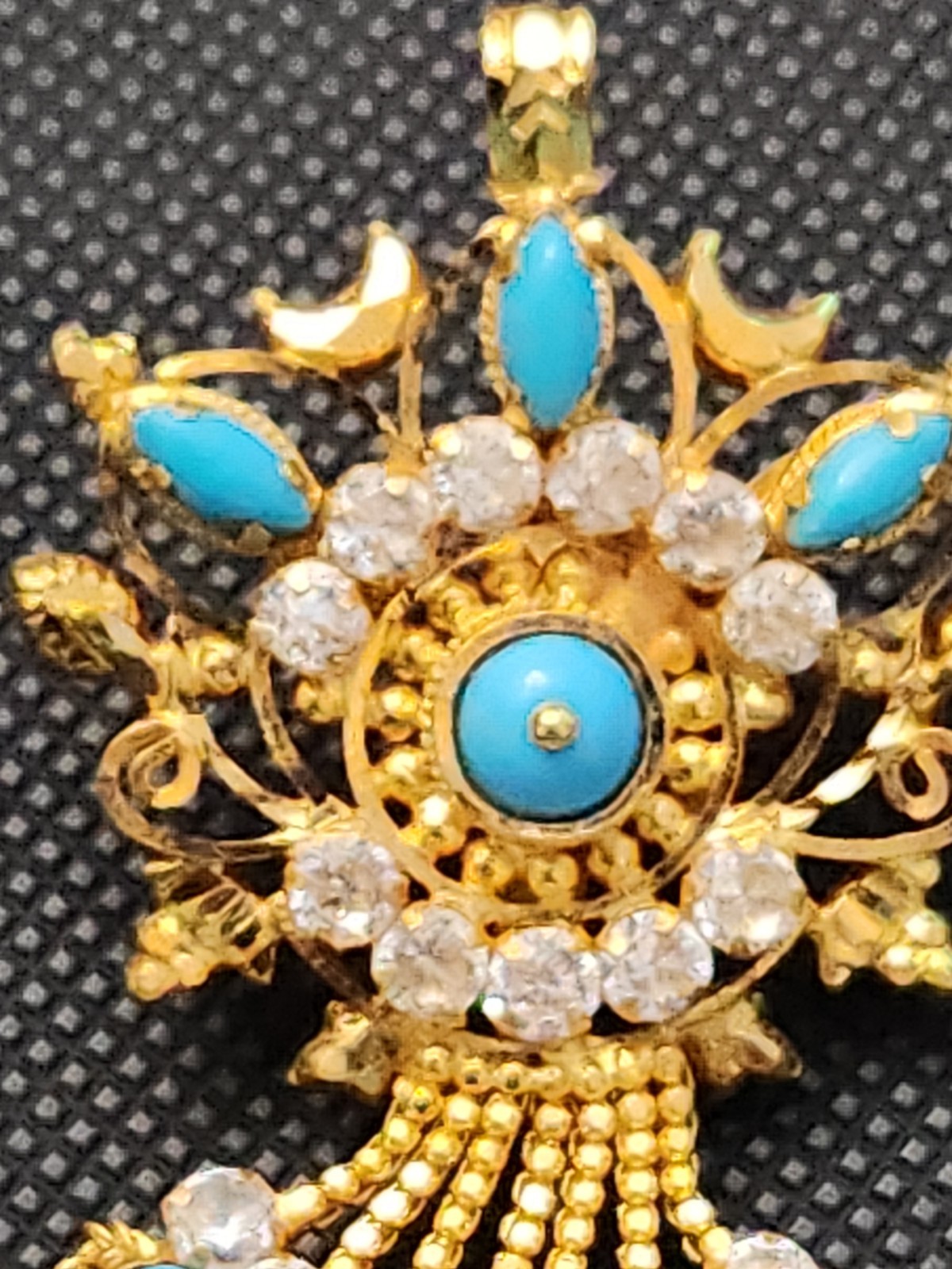 22k Gold And Turquoise Pendent And Necklace Cz Accents Length 16.5 In Wt 18.7 Gm