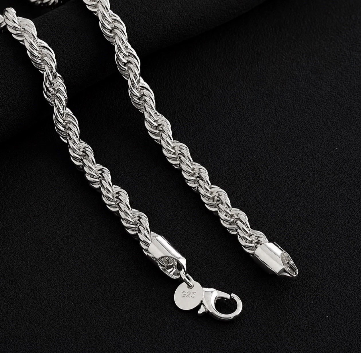 Marked 925 Sterling Silver Twisted Rope Chain Necklace Chain Heavy 8MM 26 Inch