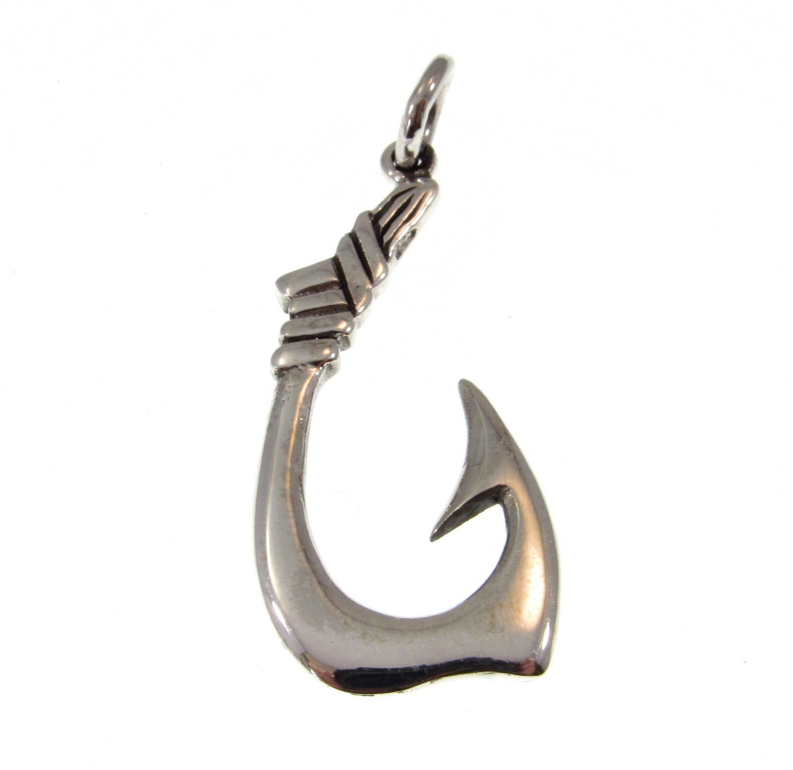 Handcrafted Solid 925 Sterling Silver 3D Nautical Barbed FISH J HOOK Pendant