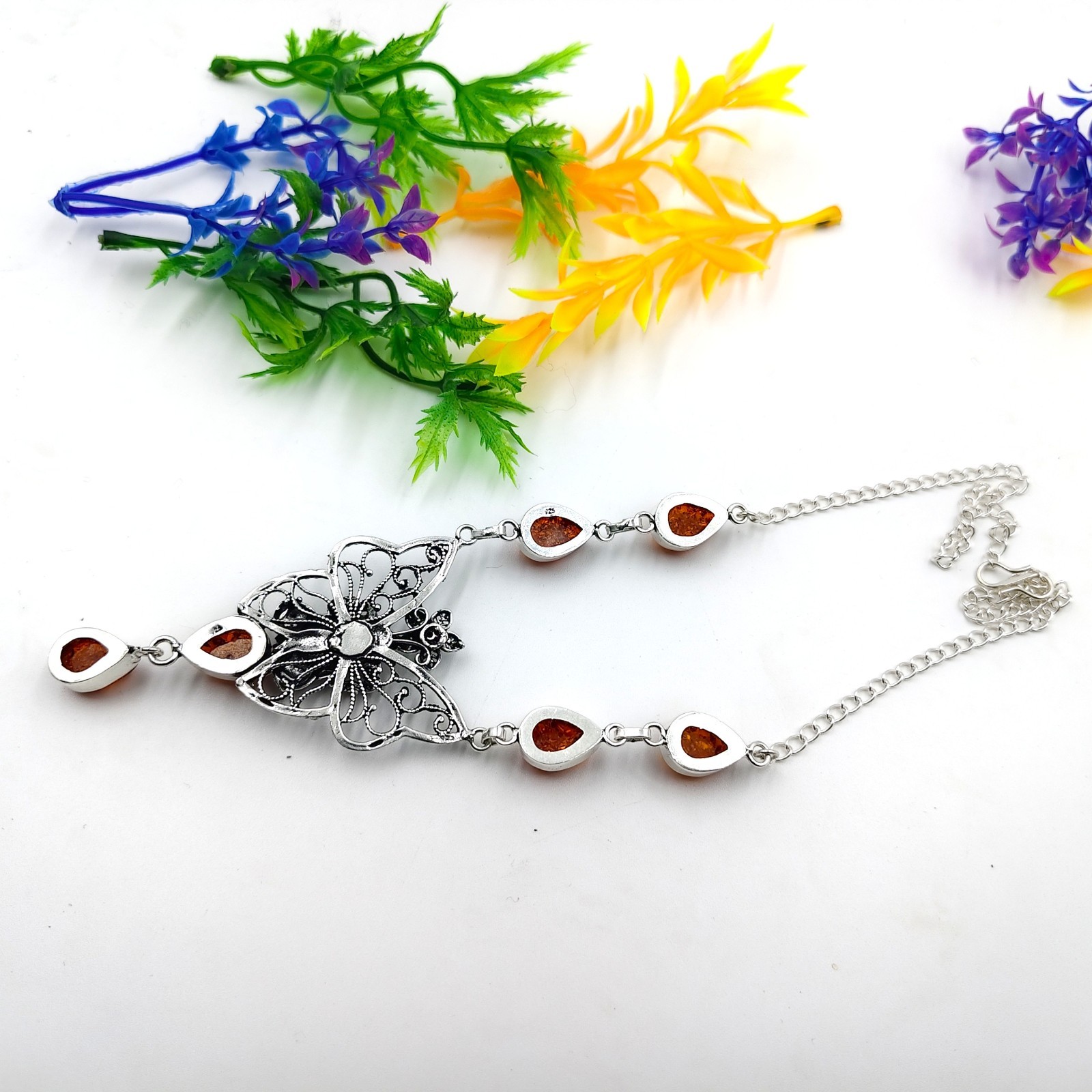 Baltic Amber Gemstone Handmade 925 Sterling Silver Jewelry Necklace Sz-17-18″