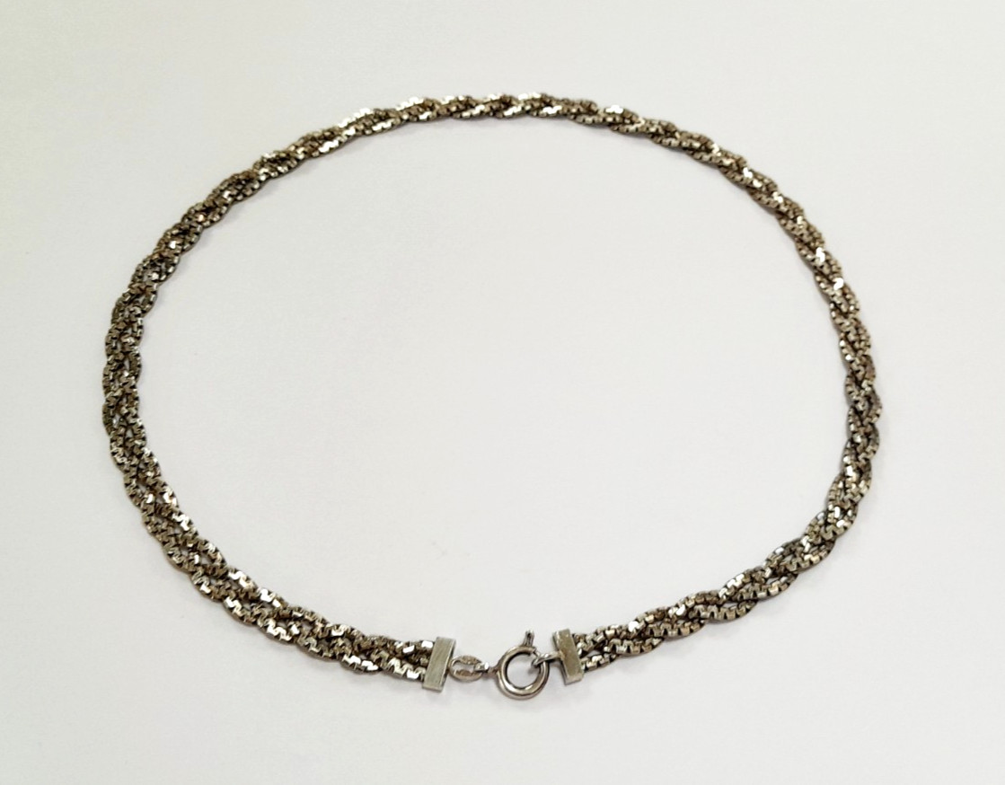 VINTAGE ITALIAN FLAT BRAIDED 925 STERLING SILVER 40 cm NECKLACE 17.2 g