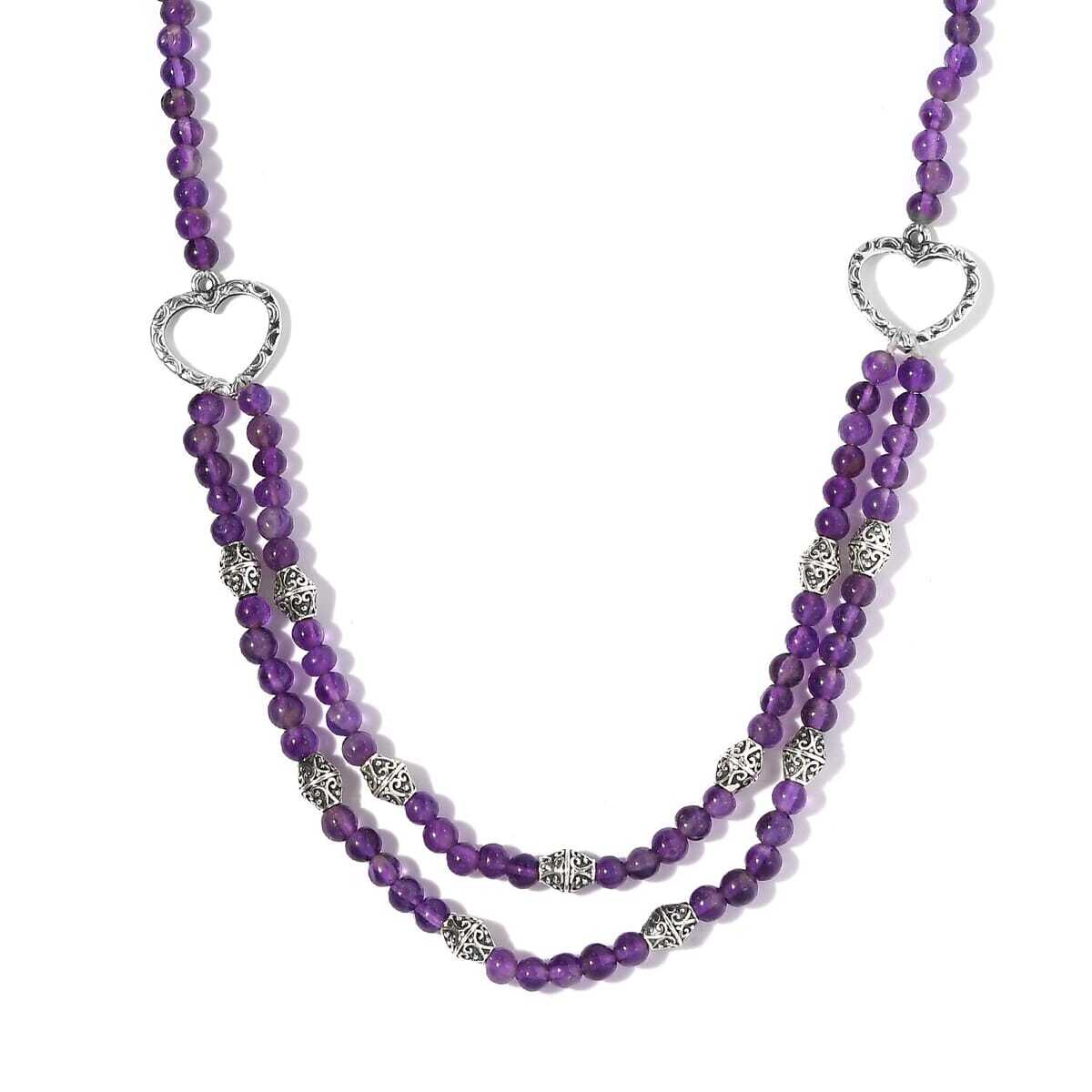 FUN & LIVELY Amethyst Beaded 2 Row Necklace 18 Inches Sterling Silver 59.00ctw