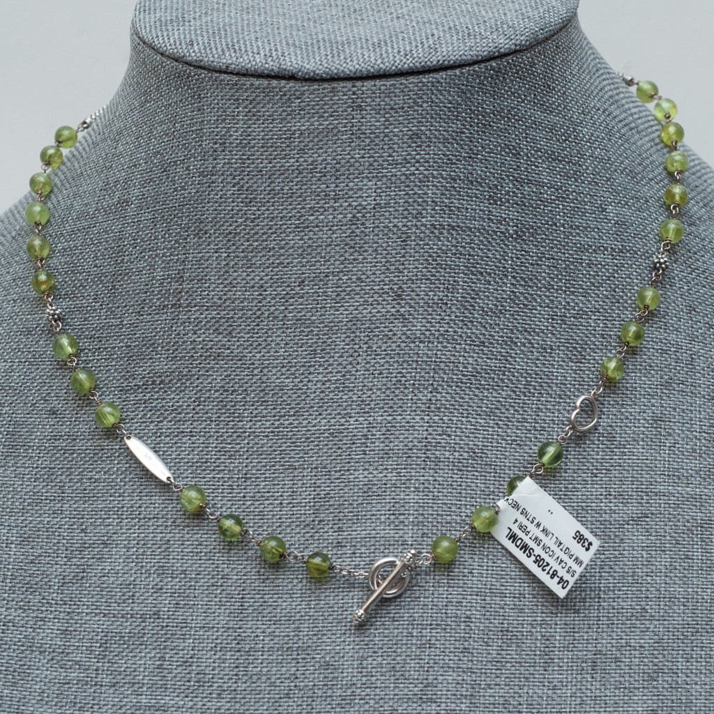 LAGOS Sterling Silver Caviar Icon Green Peridot 4mm Bead 5 Station Necklace 18″