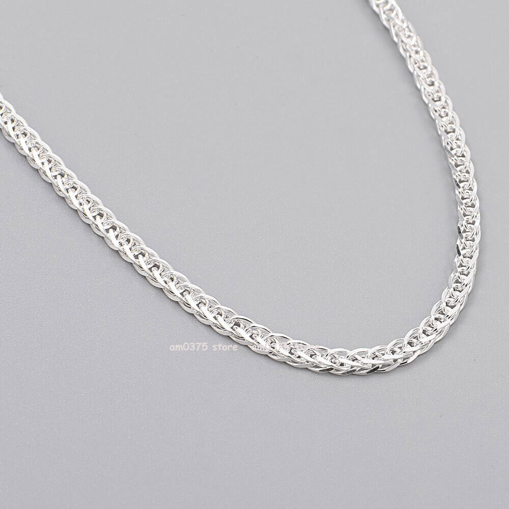 Pure 999 Fine Silver Chain Men Women 3.5mm/4mm Square Wheat Necklace Snake Link