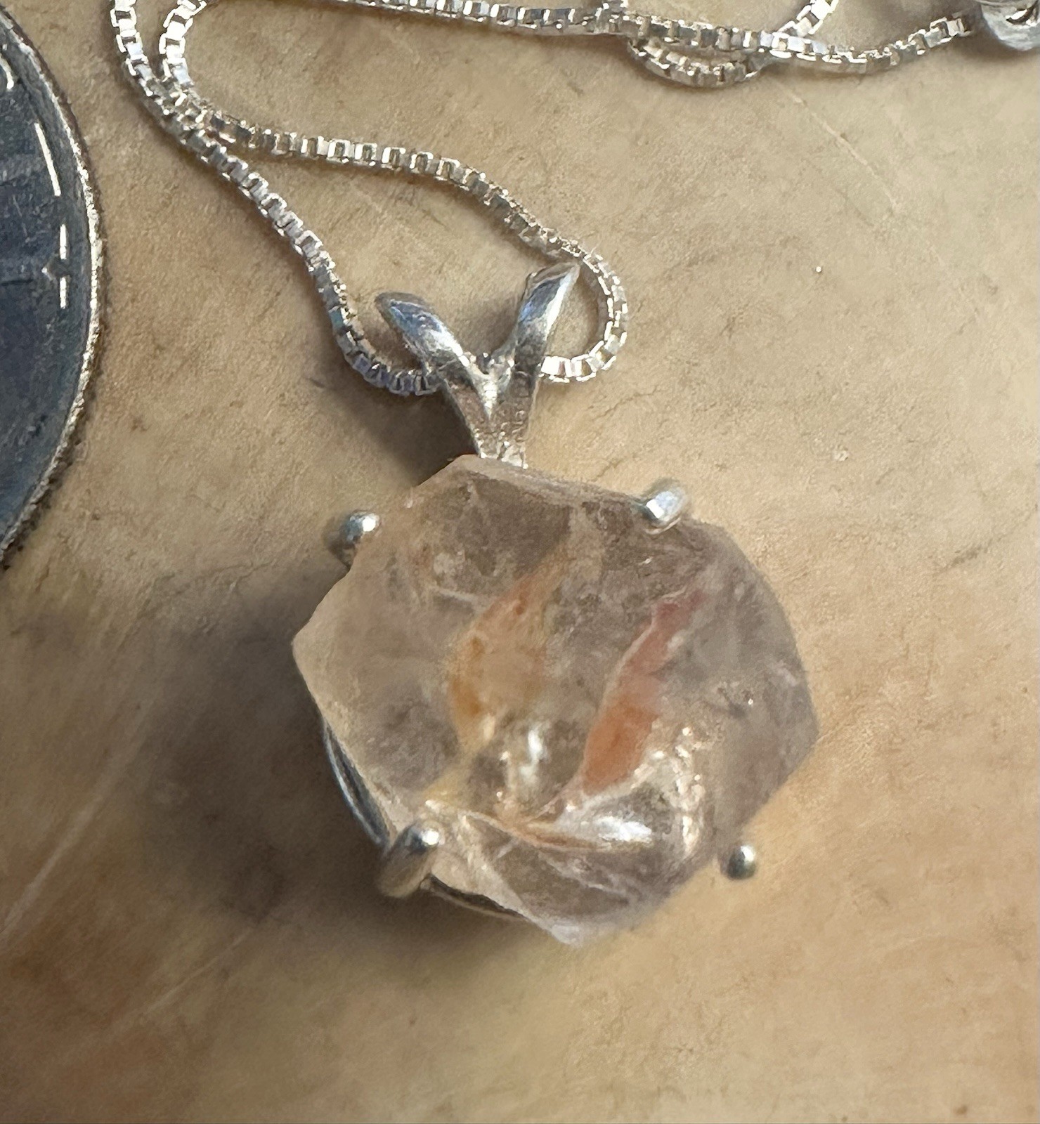 OOAK Lovely Uncut 6 Ct Orange White Topaz 925 Sterling Silver 20 In Necklace