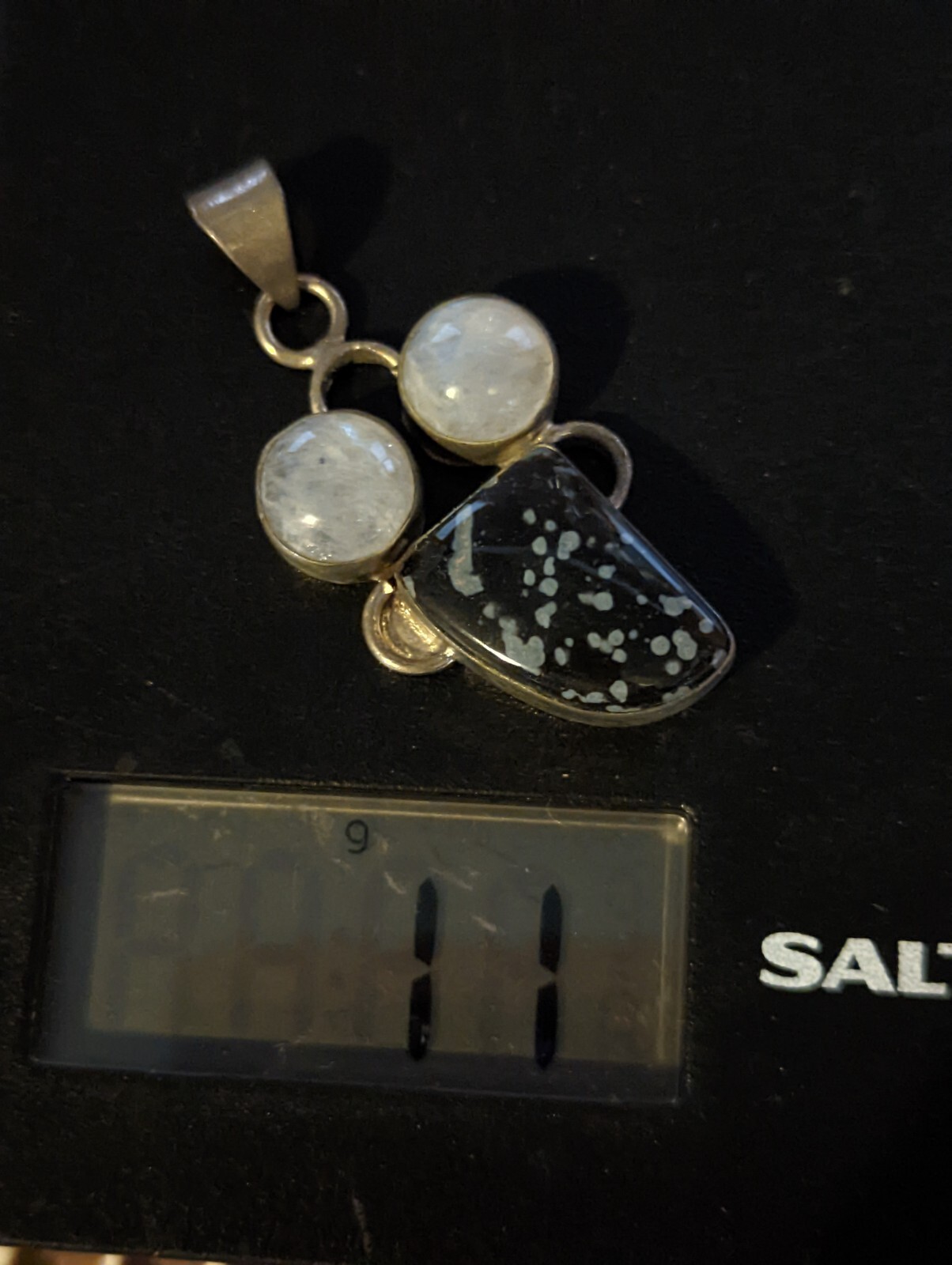 Vintage Natural Jasper & Moonstone Gemstone Pendant on German Silver 11g 50x24mm