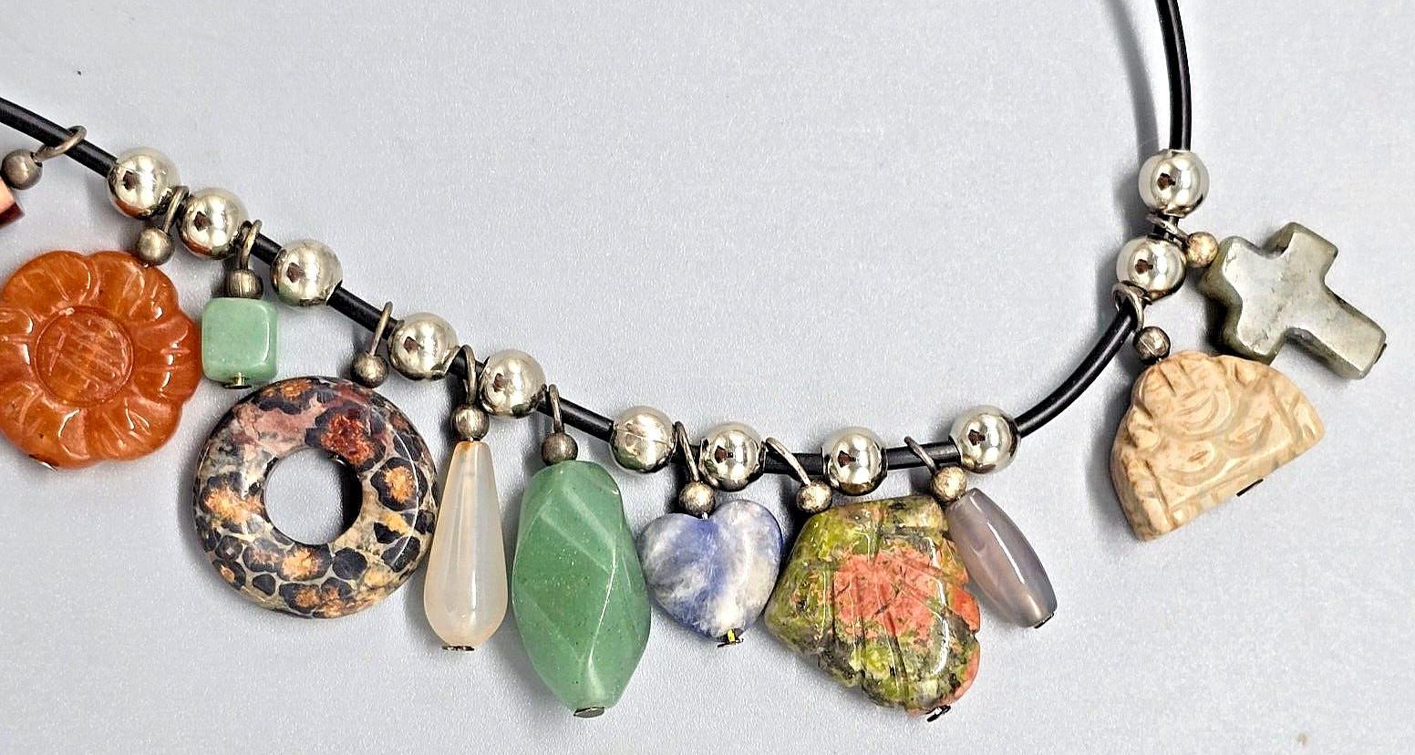 16″ Bead Treasure Charm Necklace, multiple fun shapes, colors gemstones