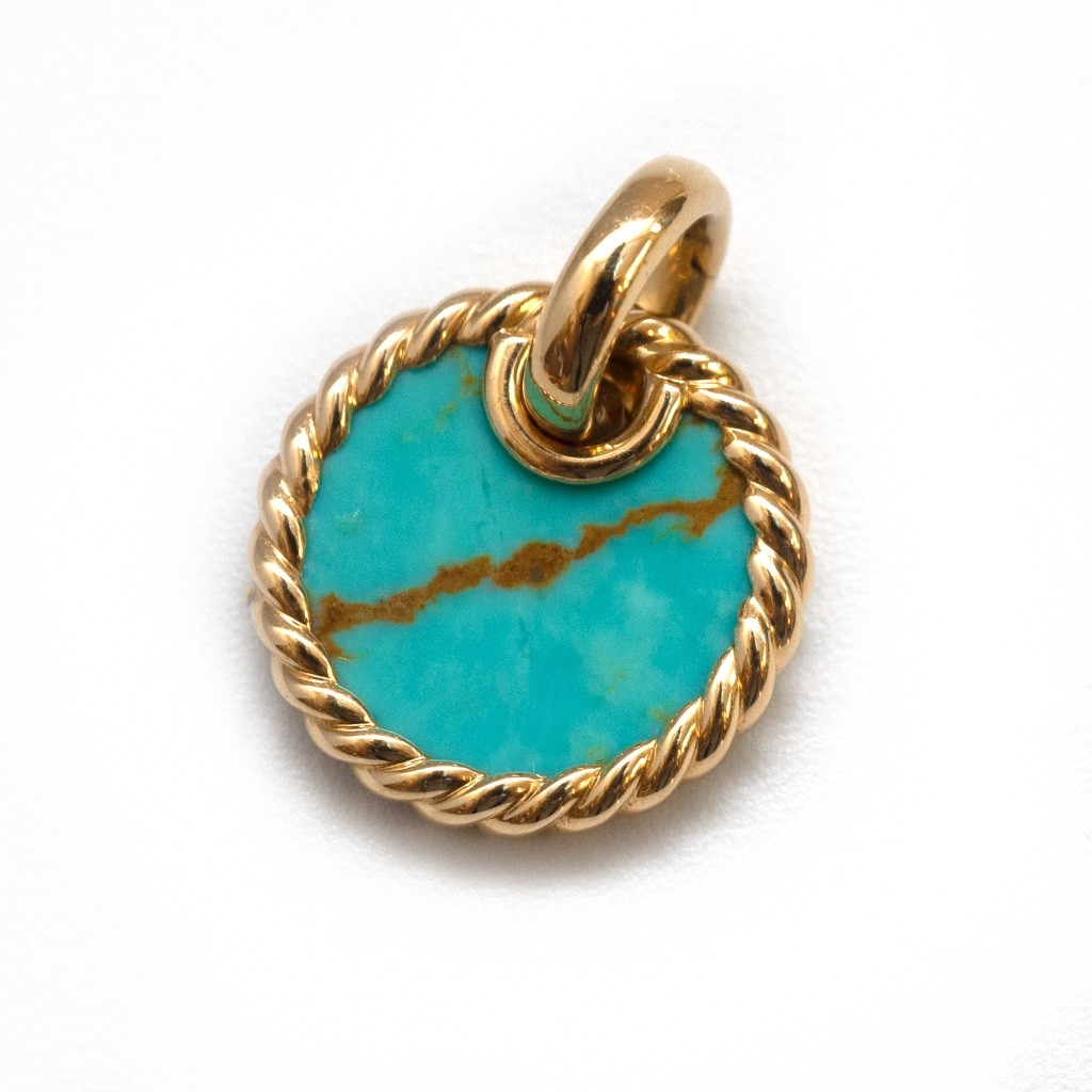 DAVID YURMAN 18K Gold & Turquoise Elements Disc 15.5mm Pendant New Authentic