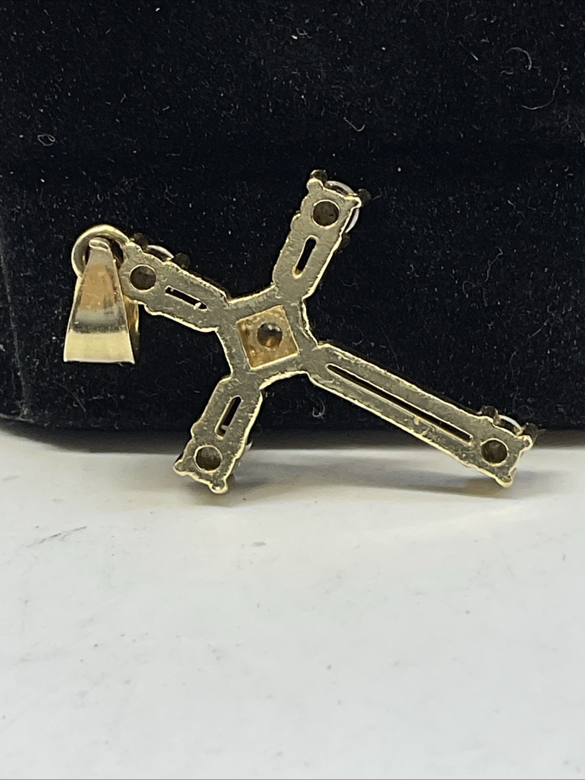 CROSS Charm Pendant (30mm x 17mm) Solid 13K Yellow Gold White CZ HANDMADE 2gr.