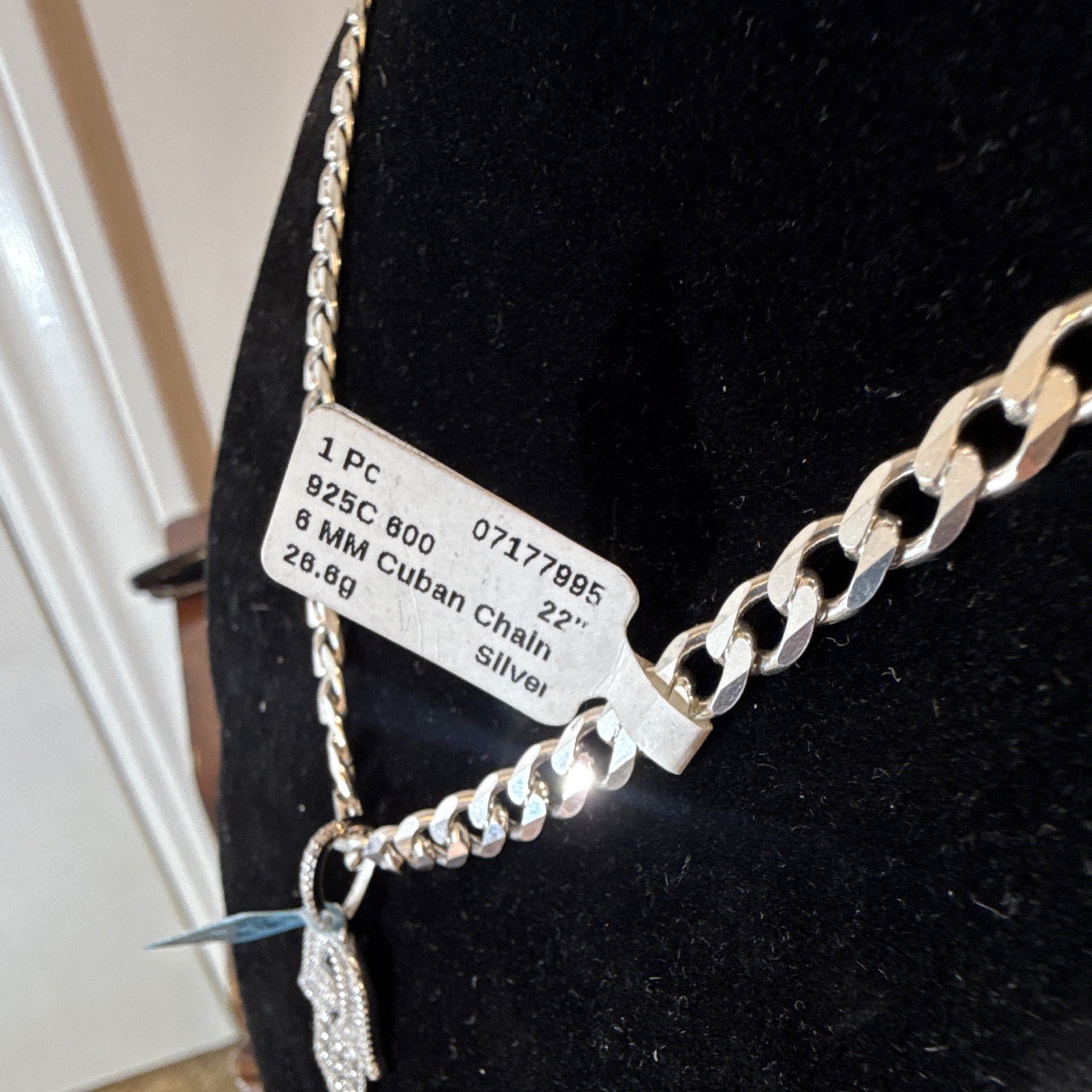 22” 6mm Cuban Link Chain SOLID 925 Silver (~30g) w Moissanite Hamsa Pendant