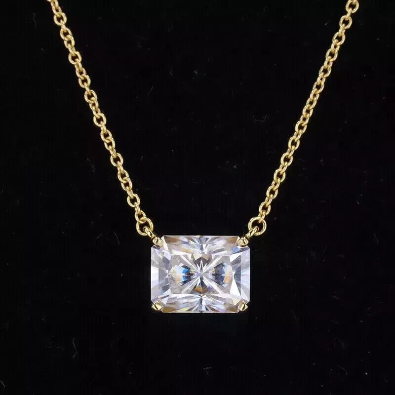 9x7mm Radiant Cut VVS1 Moissanite Solitaire 18″ Necklace 14K Yellow Gold Plated