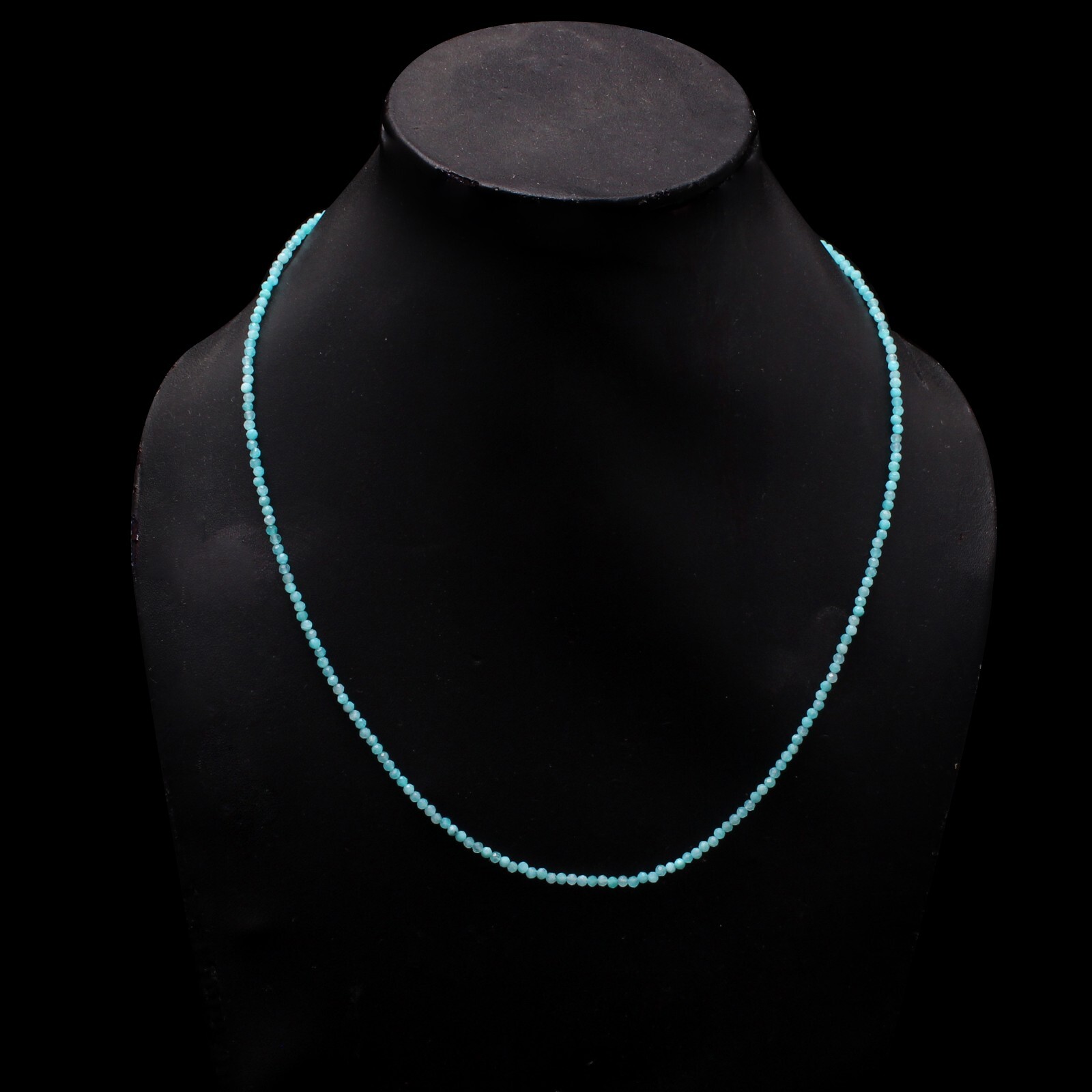 Blue Amazonite Beaded Necklace 20″Inch, 2mm Micro/Tiny Faceted Beads Necklace