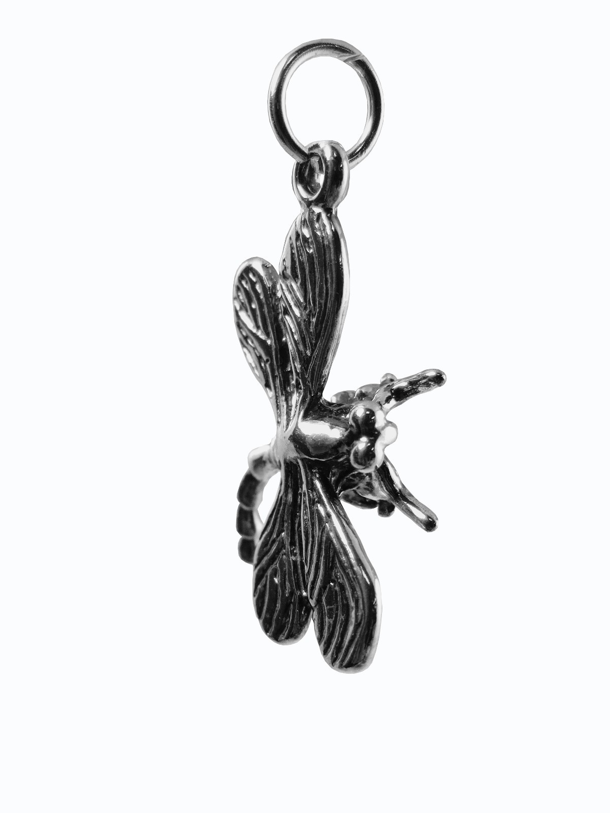 Dragonfly Charm Pendant 3D Pure .925 Oxidised Sterling Silver 1 inch by 1/2 inch