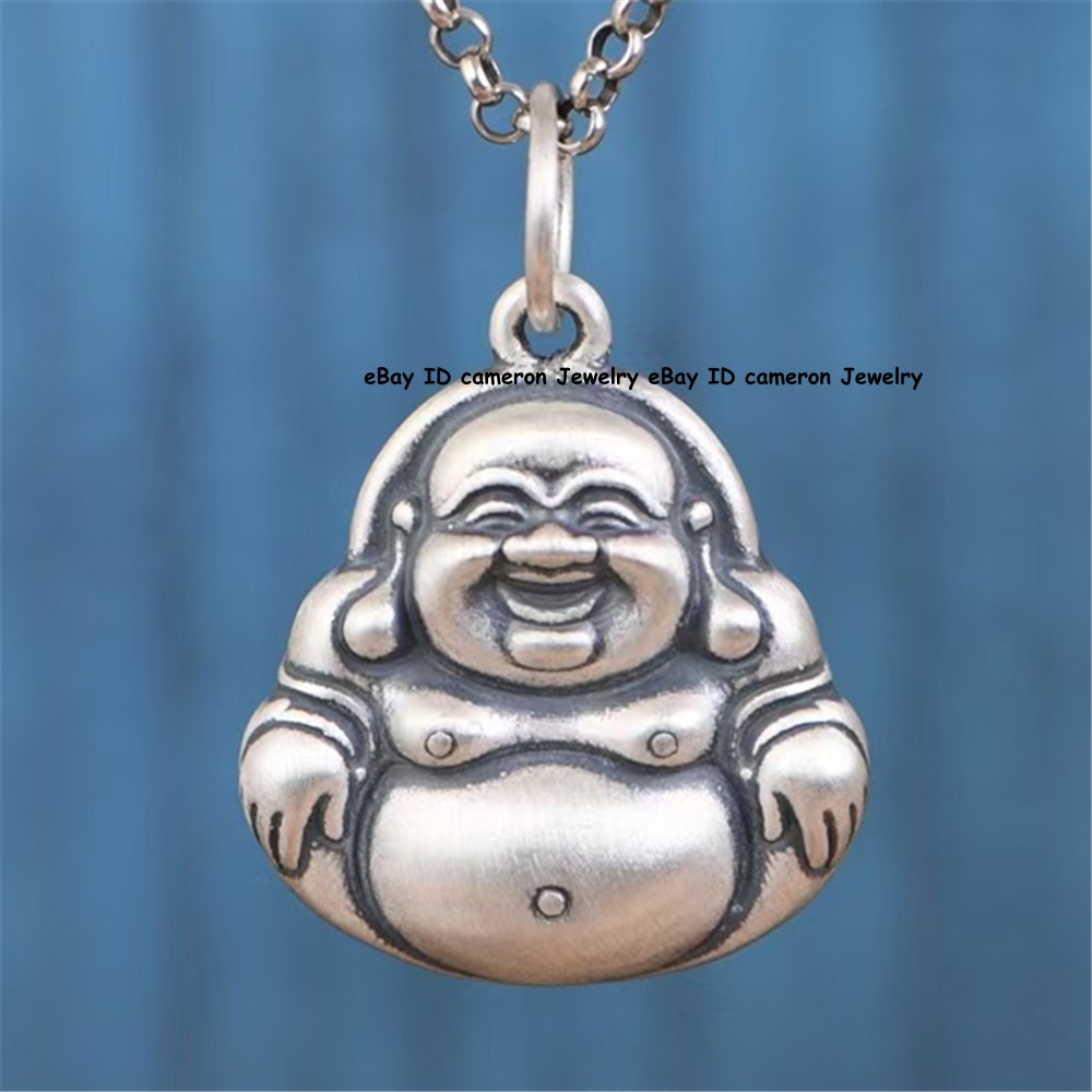 Pure S999 Fine Silver 999 Men Women Lucky Laughing Buddha Pendant 29*20mm