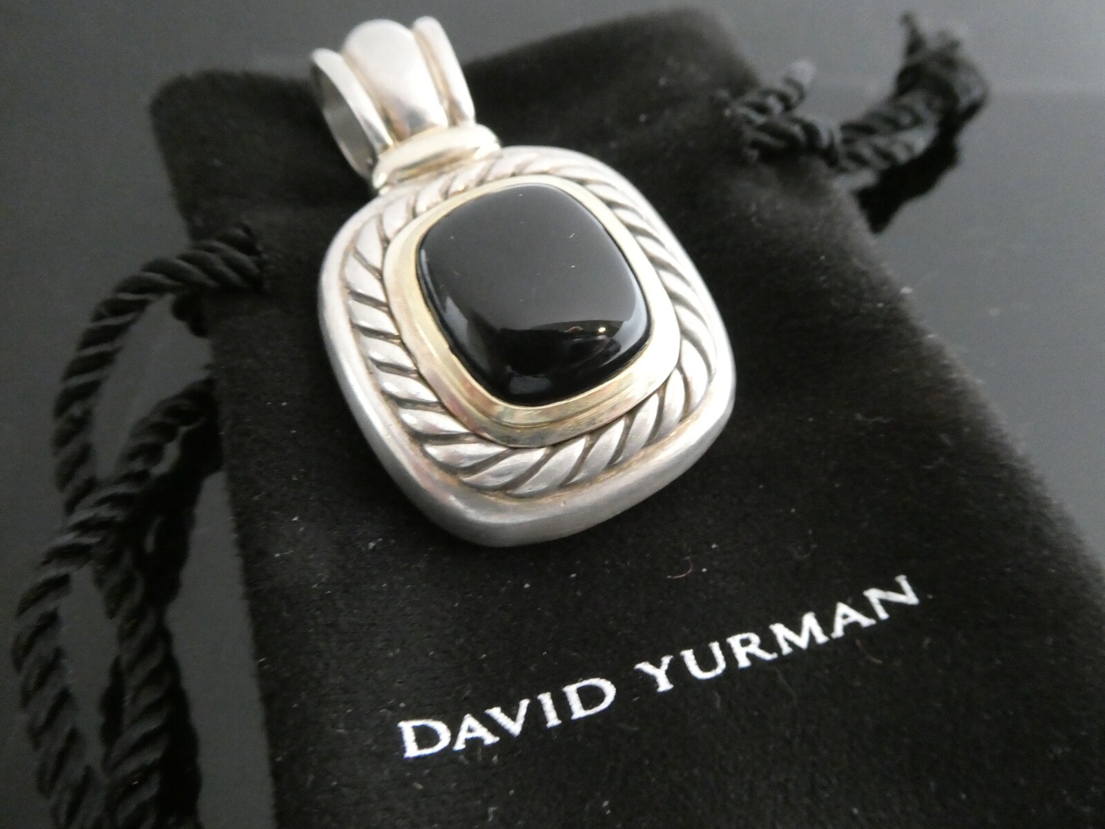 David Yurman Albion XL Sterling Silver & 14k YG Black Onyx Enhancer Pendant