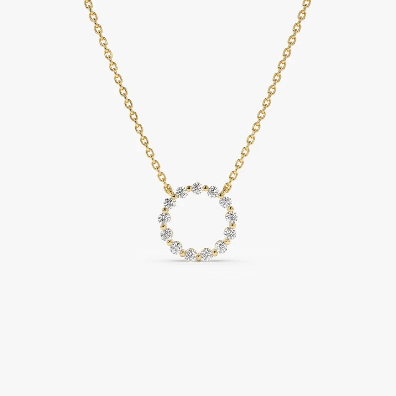 Open Circle 0.40CT Round Natural Diamond Pendant GDGL Certify 14k Yellow Gold