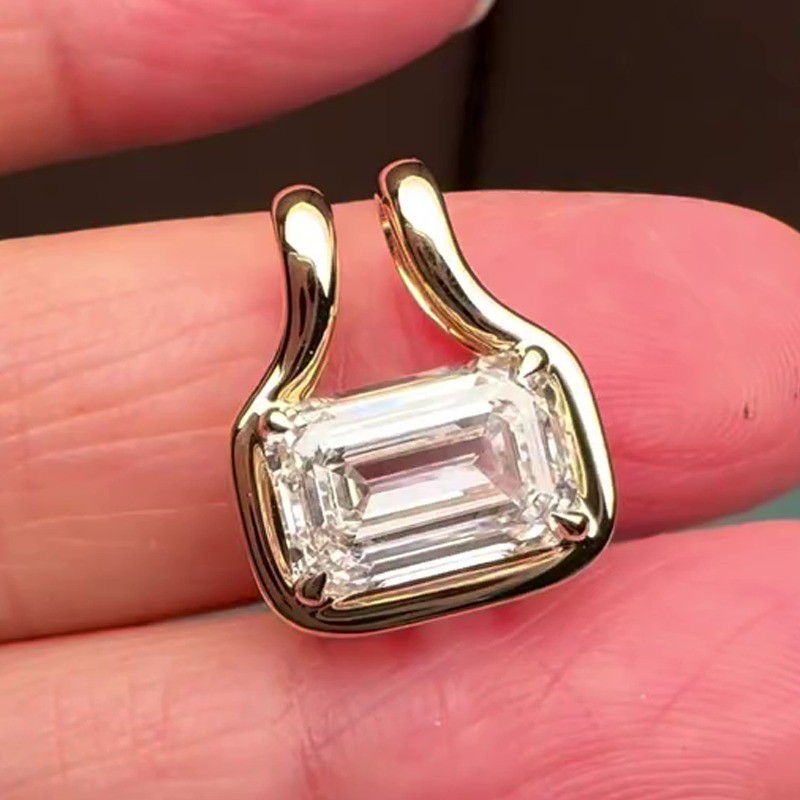 2.97 CT Emerald Cut Moissanite Bezel Set Pendant No Chain 14k Yellow Gold Plated