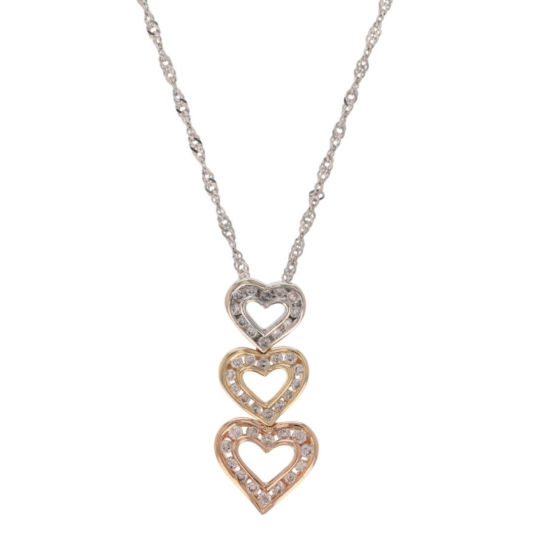 .27ctw Diamond Channel-Set Three Heart Pendant 18″ Necklace 14k Multi-Tone Gold