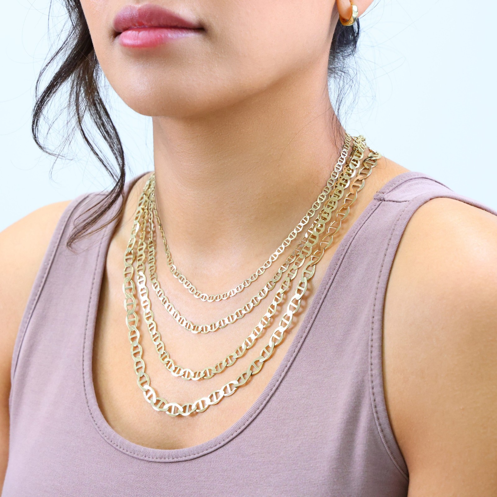 10K Yellow Gold Solid 2mm-9mm Mariner Anchor Flat Link Pendant Necklace 16″- 30″