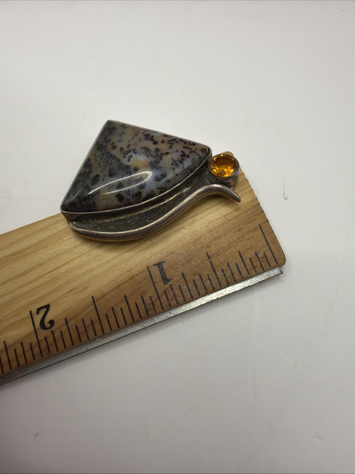 Sterling Silver Montana Agate & Citrine Pendant 15.27 Grams THICK Bezel Artisan