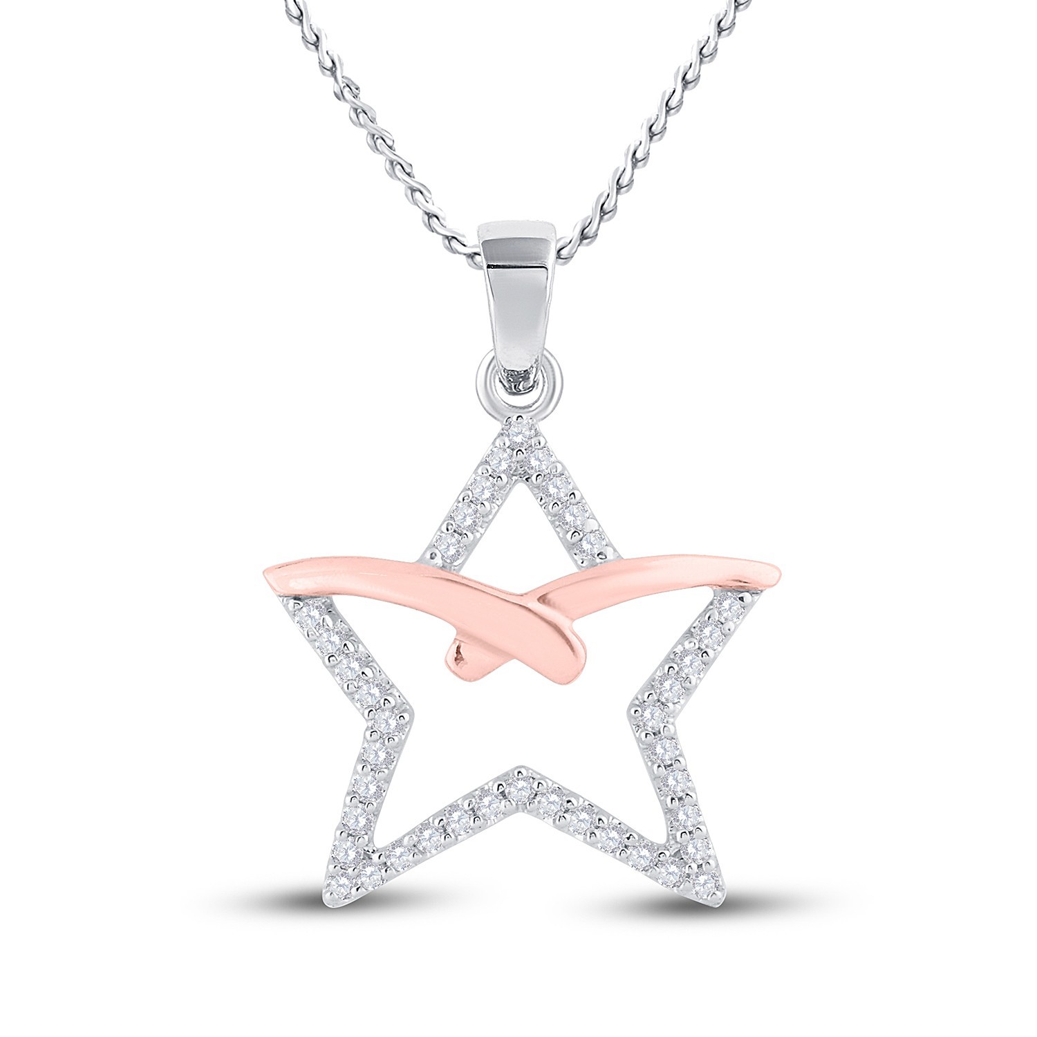 0.17ctw Diamond Star Pendant Necklace 10k White Rose Gold Fine