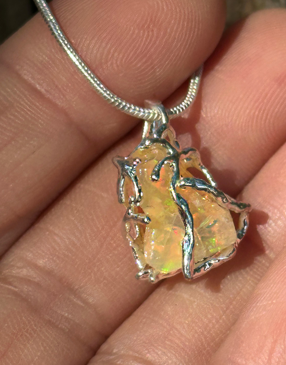 HUGE Fire Opal Silver Branches Necklace