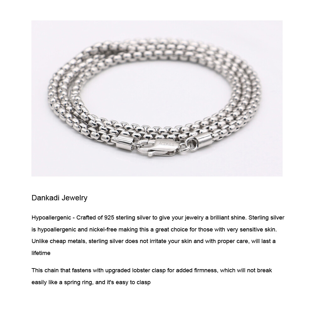 925 Sterling Silver Solid 3mm Round Box Chain Necklace 18″-28″ for Women & Men
