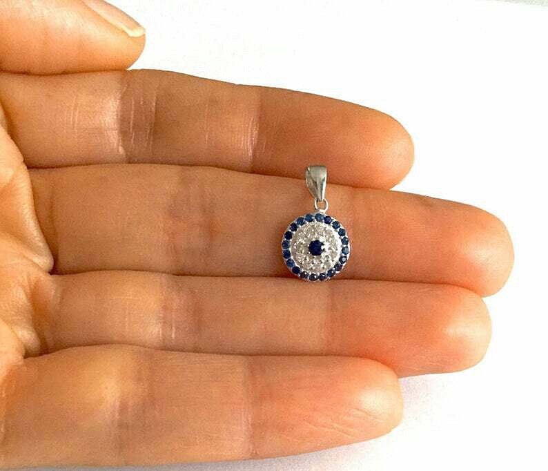 925 Sterling Silver Evil Eye Pendant,Evil Eye Charm / 925 Plata Dije Ojo -ESN18