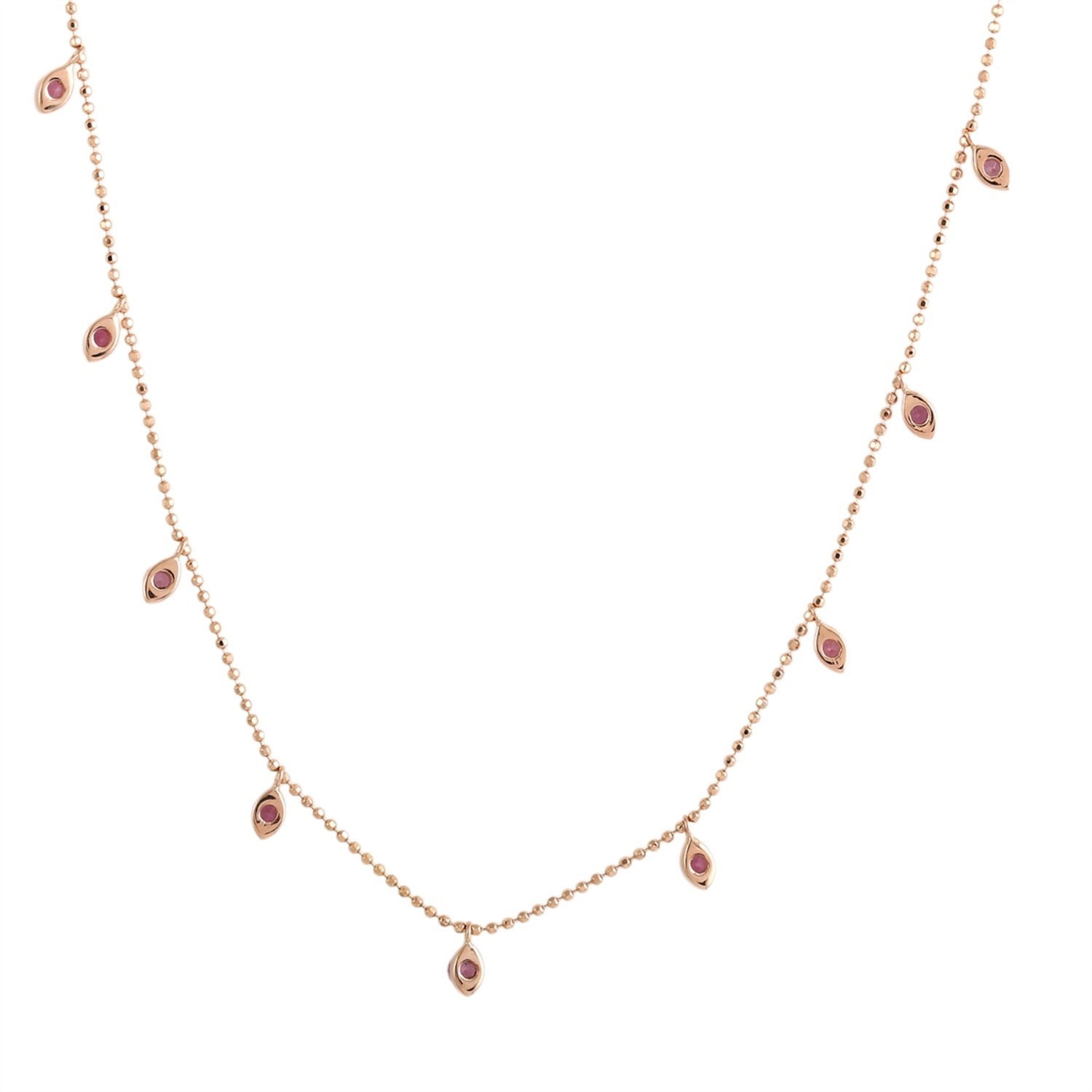 18K Rose Gold Pink Sapphire Station Necklace 18 Inch Delicate Chain Jewelry